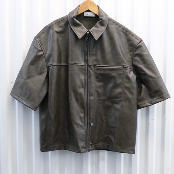 Zara Other - ZARA Men's Faux Leather Oversize Short Sleeve Zip Shirt Jacket Size Medium